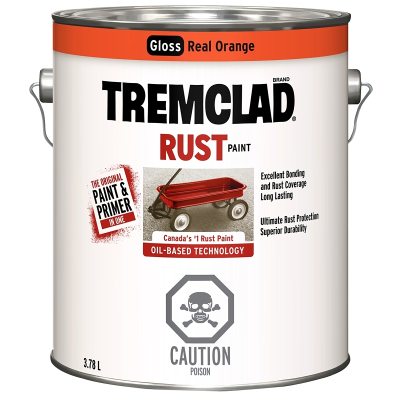 Tremclad 27007X155 Rust Preventative Paint, Oil, Gloss, Real Orange, 3.78 L, Can, 265 to 440 sq-ft Coverage Area