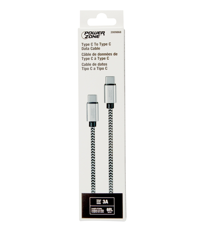PowerZone KL-029X-2M-TYEP C Charging Cable, Type C, Type C, 6 ft L