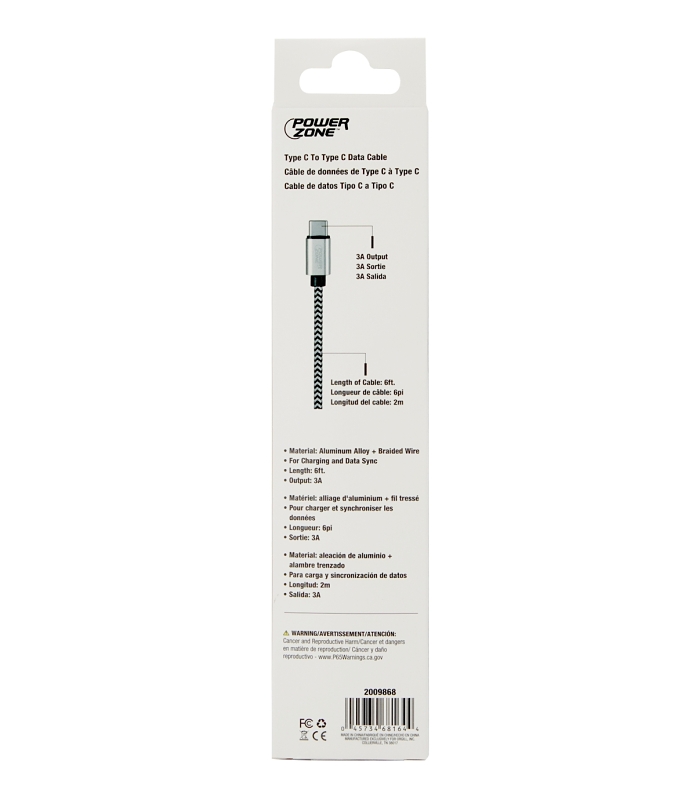 PowerZone KL-029X-2M-TYEP C Charging Cable, Type C, Type C, 6 ft L