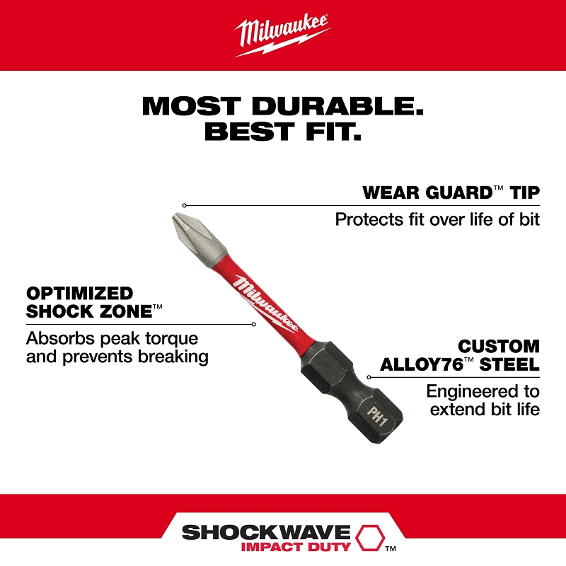 Milwaukee SHOCKWAVE Impact Duty Series 48-32-4096 Driver Bit Set, 55-Piece, All-Purpose, Alloy Steel