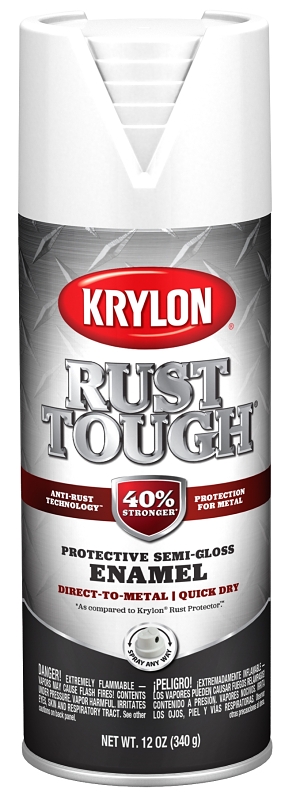 Krylon Rust Tough K09266008 Enamel Spray Paint, Semi-Gloss, White, 12 oz, Can