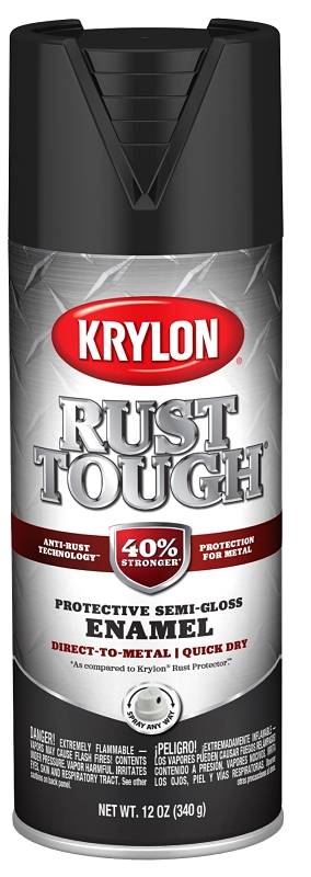 Krylon Rust Tough K09267008 Enamel Spray Paint, Semi-Gloss, Black, 12 oz, Can