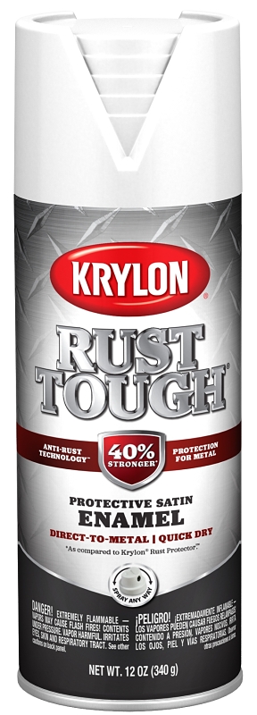 Krylon Rust Tough K09268008 Enamel Spray Paint, Satin, White, 12 oz, Can