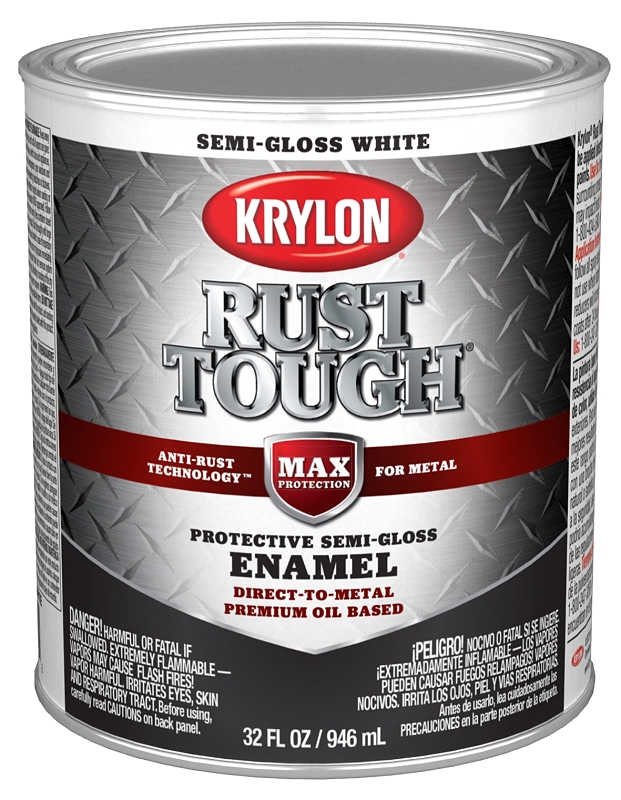 Krylon Rust Tough K09708008 Rust Preventative Paint, Semi-Gloss, White, 1 qt, 400 sq-ft/gal Coverage Area