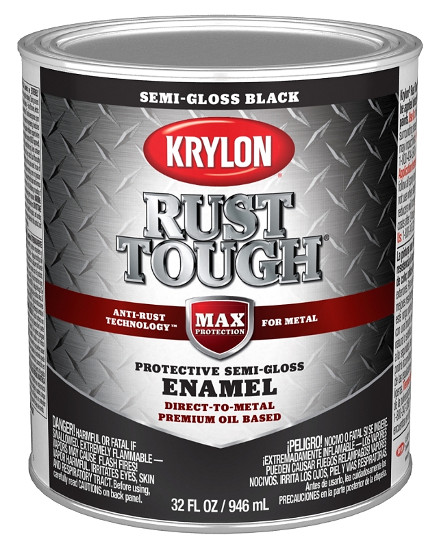 Krylon Rust Tough K09709008 Rust Preventative Paint, Semi-Gloss, Black, 1 qt, 400 sq-ft/gal Coverage Area