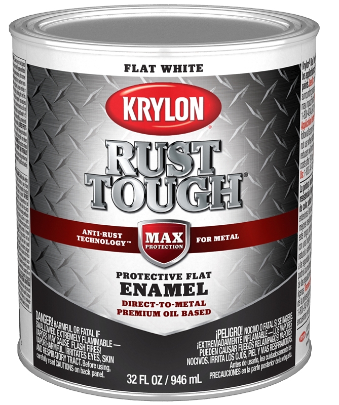 Krylon Rust Tough K09710008 Rust Preventative Paint, Flat, White, 1 qt, 400 sq-ft/gal Coverage Area