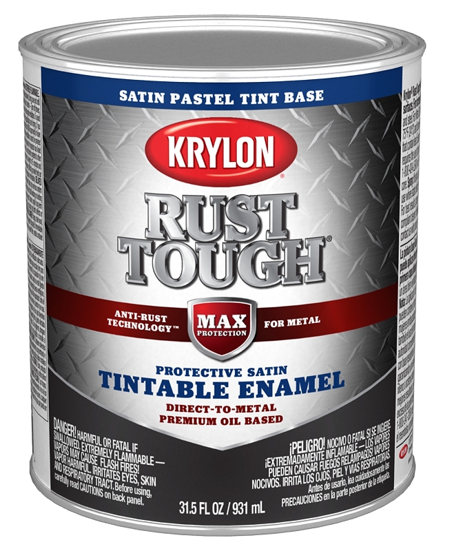 Krylon Rust Tough K09726008 Enamel Paint, Satin Sheen, Pastel Tint, 1 qt, 400 sq-ft/gal Coverage Area