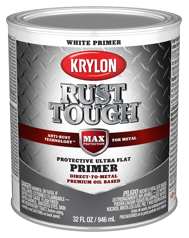 Krylon Rust Tough K09718008 Primer, Ultra Flat, White, 1 qt