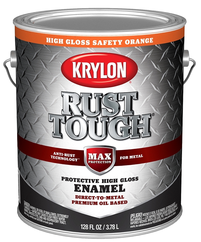 Krylon Rust Tough K09768008 Rust Preventative Paint, Gloss, Safety Orange, 1 gal, 400 sq-ft/gal Coverage Area