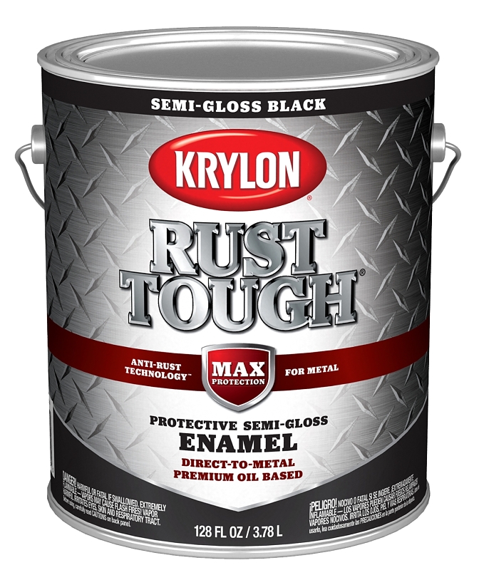 Krylon Rust Tough K09735008 Rust Preventative Paint, Semi-Gloss, Black, 1 gal, 400 sq-ft/gal Coverage Area