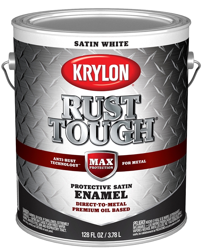 Krylon Rust Tough K09732008 Rust Preventative Paint, Satin, White, 1 gal, 400 sq-ft/gal Coverage Area