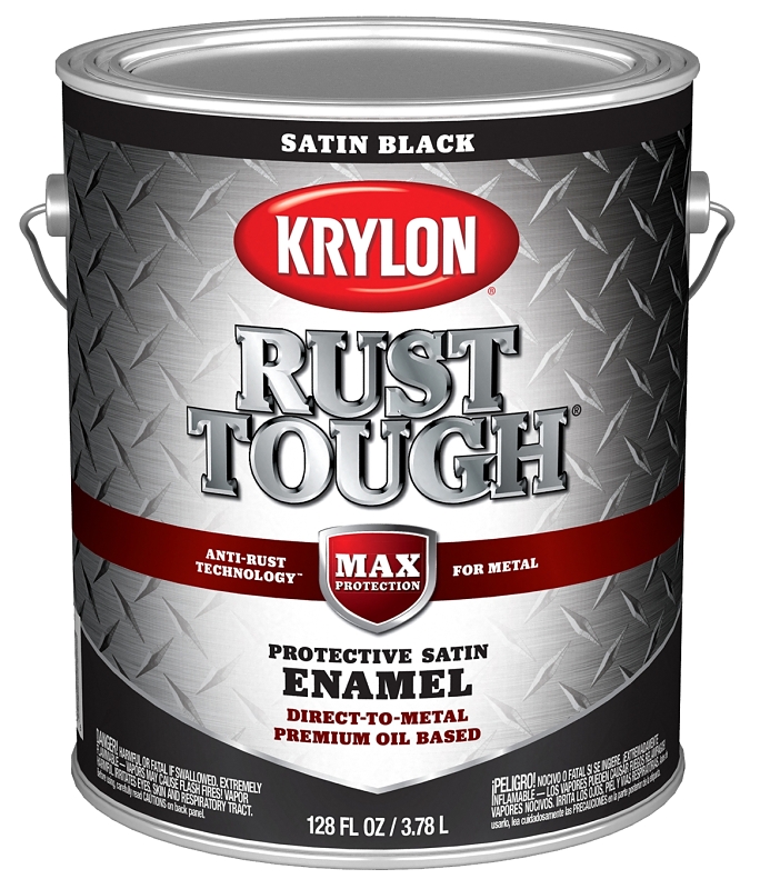 Krylon Rust Tough K09733008 Rust Preventative Paint, Satin, Black, 1 gal, 400 sq-ft/gal Coverage Area