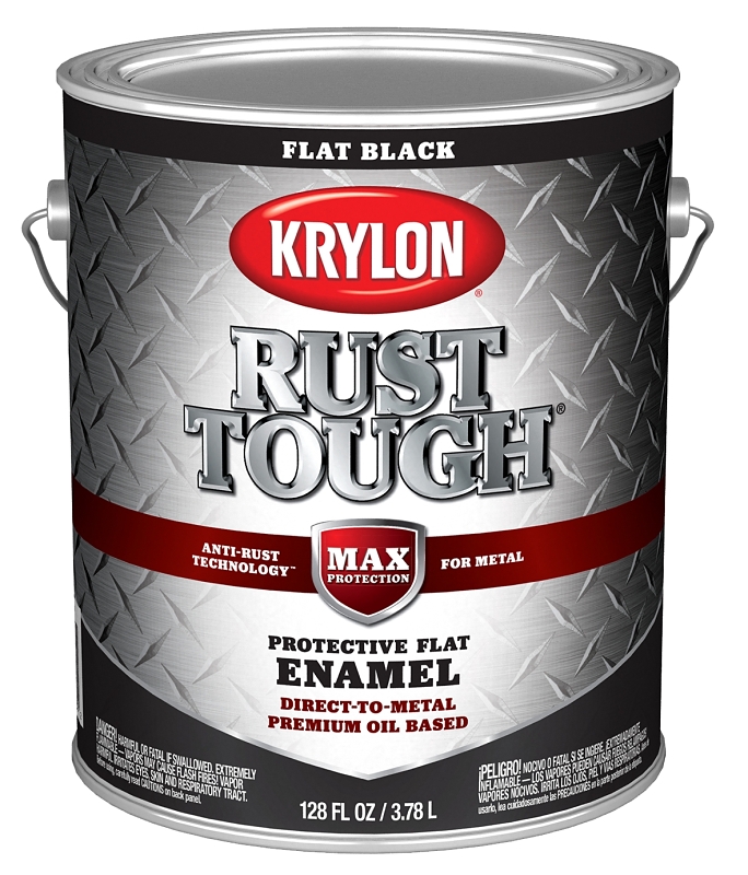 Krylon Rust Tough K09731008 Rust Preventative Paint, Flat, Black, 1 gal, 400 sq-ft/gal Coverage Area