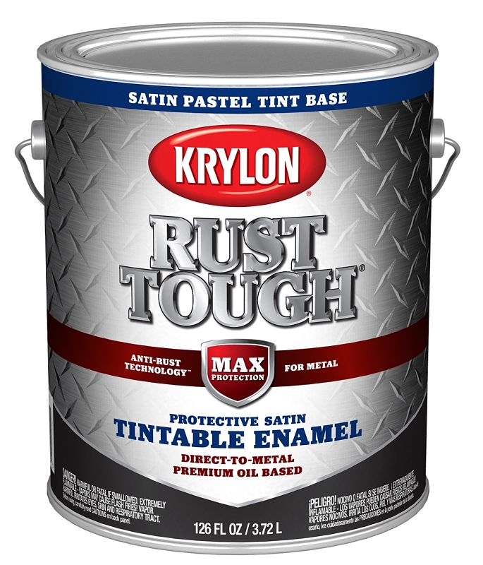 Krylon Rust Tough K09749008 Enamel Paint, Satin Sheen, Pastel Tint, 1 gal, 400 sq-ft/gal Coverage Area