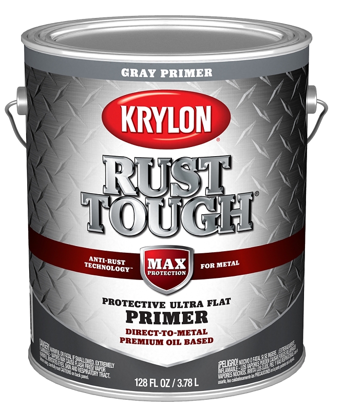 Krylon Rust Tough K09765008 Primer, Ultra Flat, Gray, 1 gal