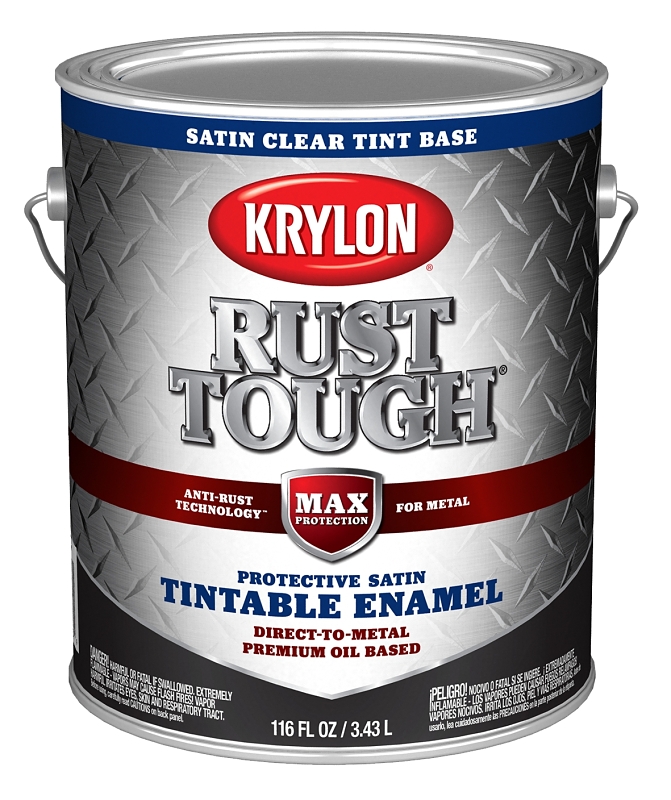 Krylon Rust Tough K09751008 Enamel Paint, Satin Sheen, Clear, 1 gal, 400 sq-ft/gal Coverage Area