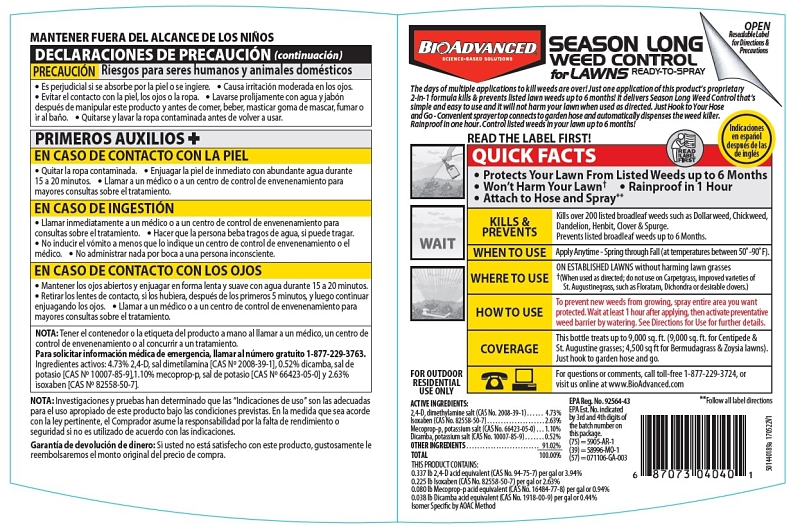 BioAdvanced 704040B Weed Control, Liquid, White, Spray Application, 24 fl-oz