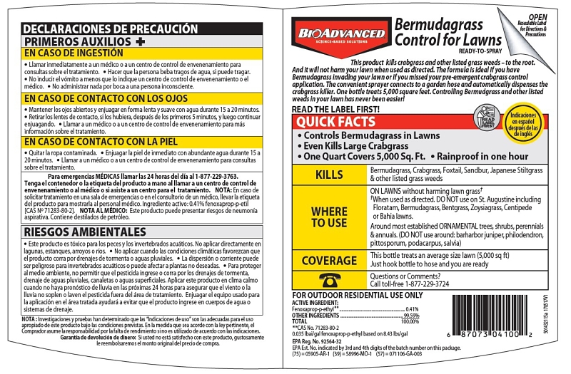 BioAdvanced 704100B Bermuda Grass Control, Liquid, Off-White, 32 oz Bottle