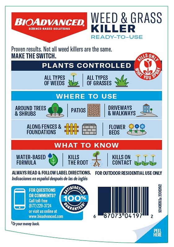 BioAdvanced 704197A RTU Weed and Grass Killer, Liquid, Light Blue, 24 oz Bottle