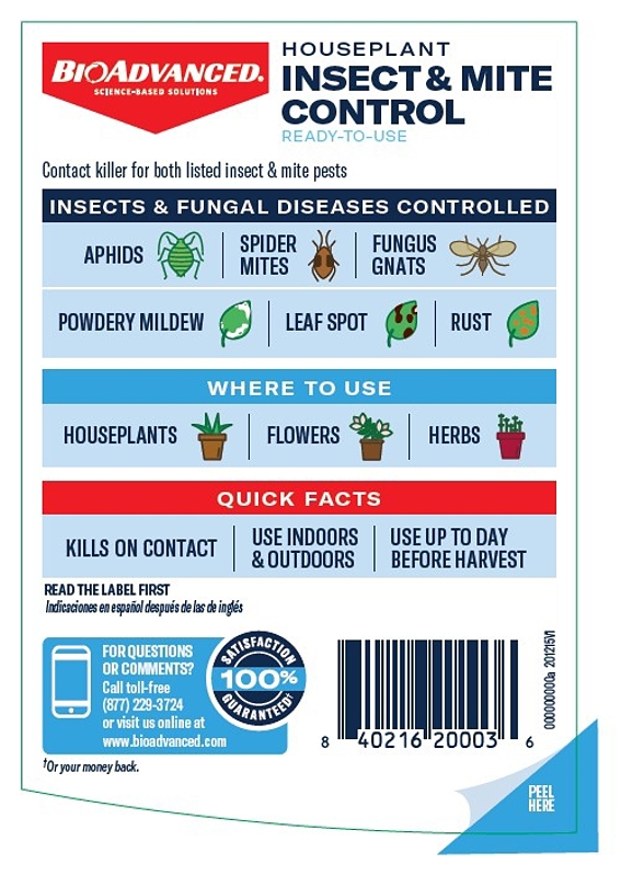 BioAdvanced 800100B RTU Houseplant Insect and Mite Control, Liquid, Spray Application, Indoor, 24 oz