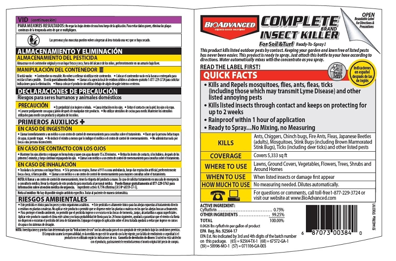 BioAdvanced Complete 700384A RTS Insect Killer, Liquid, Spray Application, Around Building Foundations, Lawns, 32 oz