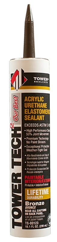 Tower Sealants TOWER TECH2 TS-00123 Elastomeric Sealant, Bronze, 7 to 14 days Curing, 40 to 140 deg F, 10.1 fl-oz Tube
