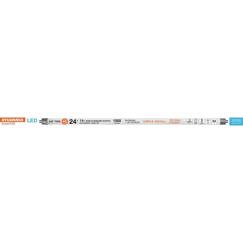 Sylvania 40483 LED Bulb, Linear, 7 W, T5 Lamp, Frosted, 3500 K Color Temp