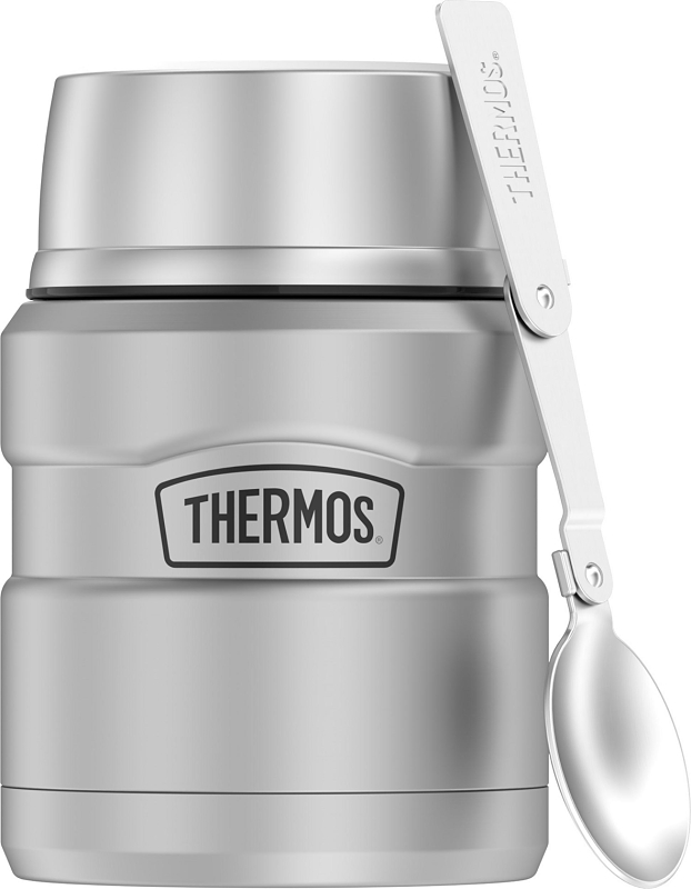 Thermos SK3000MSTRI4 STAINLESS KING Series Vacuum Insulated Food Jar with Foldable Spoon, Silver, 16 oz Capacity