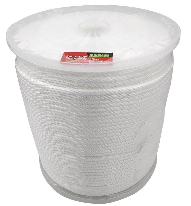 BARON 54802 Rope, 1/4 in Dia, 1000 ft L, 133 lb Working Load, Nylon/Poly,  White #VORG4694626, 54802