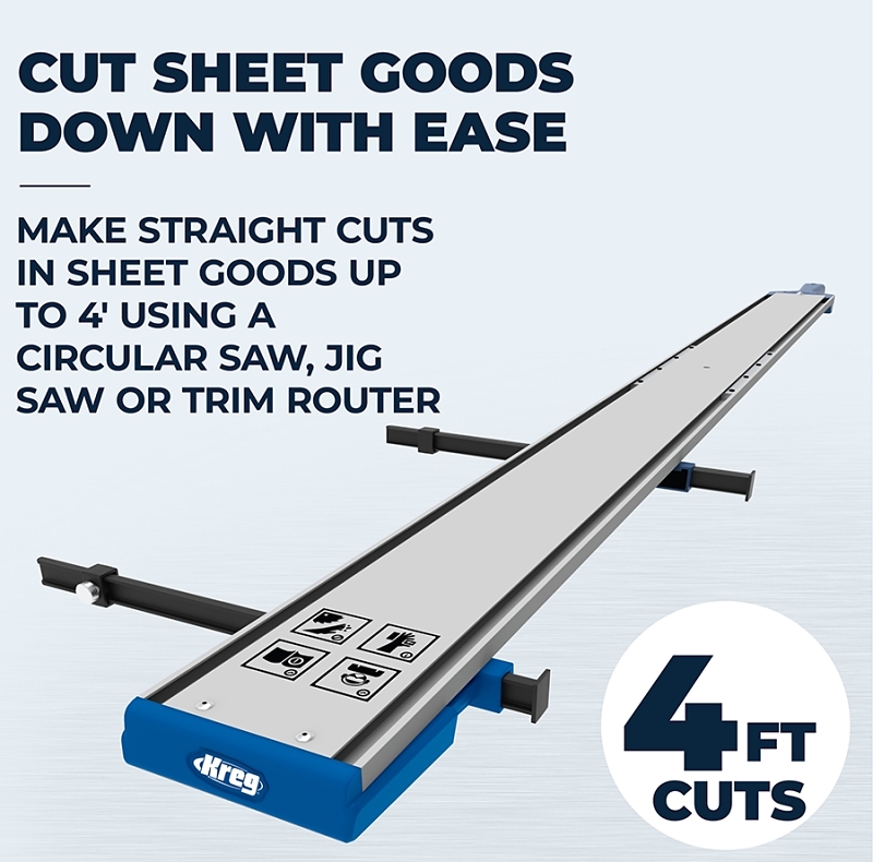 Kreg KMA4500 Series Straight Edge Guide, Specifications: 4 ft Cutting Capacity, Aluminum