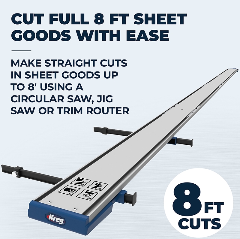 Kreg KMA4700 Series Straight Edge Guide, Specifications: XL, 8 ft Cutting Capacity, Aluminum
