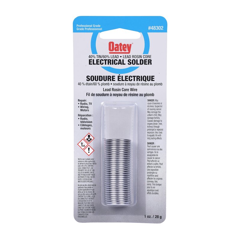 Oatey 48302 Rosin Core Wire Solder, 28 g Carded, Solid, Silver Gray, 182.22 to 237.78 deg C Melting Point