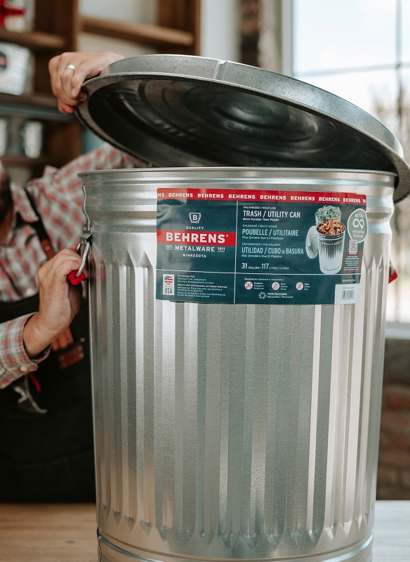 Behrens 1270 Trash Can, 31 gal Capacity, Steel, Silver