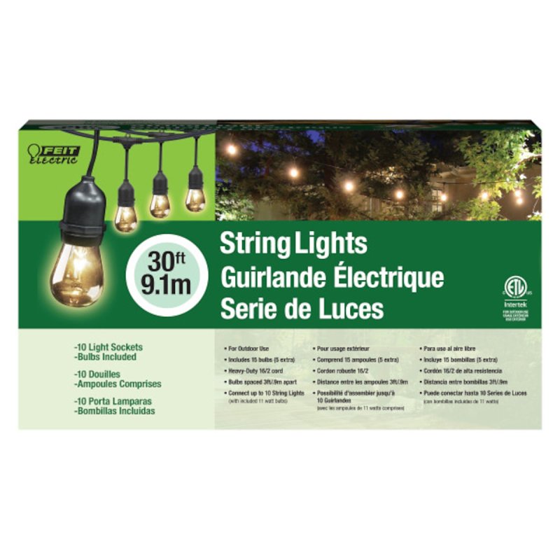 Feit Electric 72041 String Light Set, 130 V, 11 W, 15-Lamp, Incandescent Lamp, 30 ft L