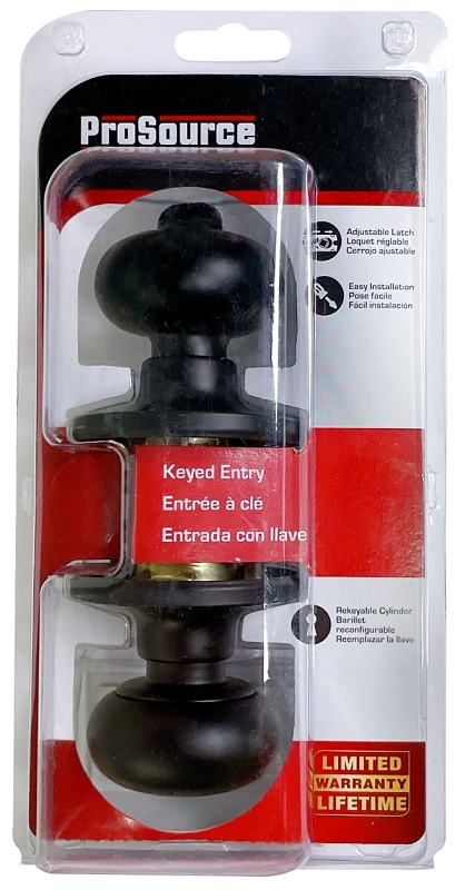 ProSource TFX900BSR4V24 Entry Knob, Knob Handle, Matte Black, Metal, KA3, KW1 Keyway, 3 Grade, Matte Black