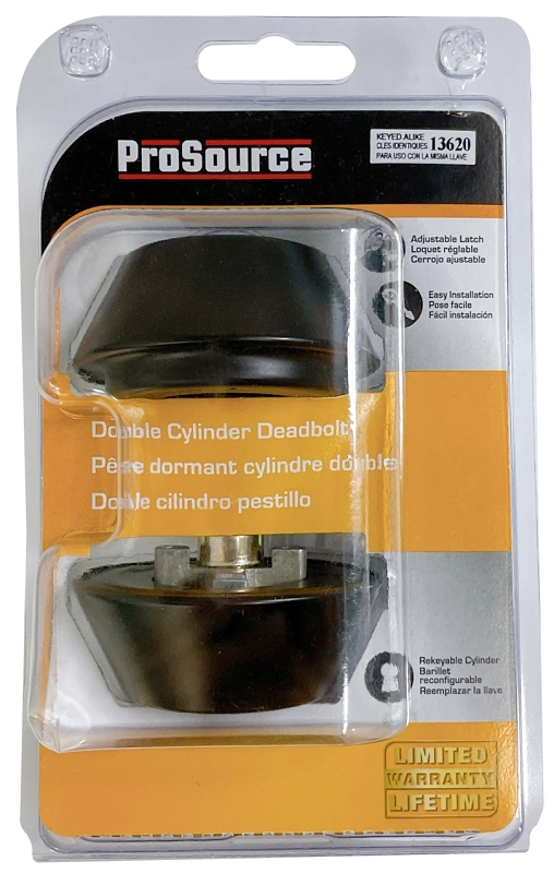 ProSource DLX92-SP5V24 Deadbolt, 3 Grade, Brass Key , Metal, Matte Black, 2-3/8, 2-3/4 in Backset, KW1 Keyway