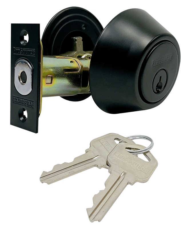 ProSource DLX92-SP5V24 Deadbolt, 3 Grade, Brass Key , Metal, Matte Black, 2-3/8, 2-3/4 in Backset, KW1 Keyway