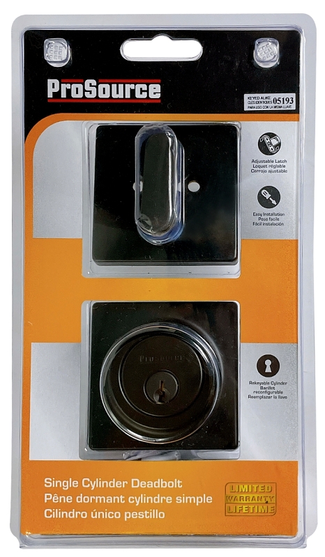 ProSource DD9 Series DD9X91-SP5V24 Deadbolt, 3 Grade, Brass Key , Metal, Matte Black, 2-3/8, 2-3/4 in Backset