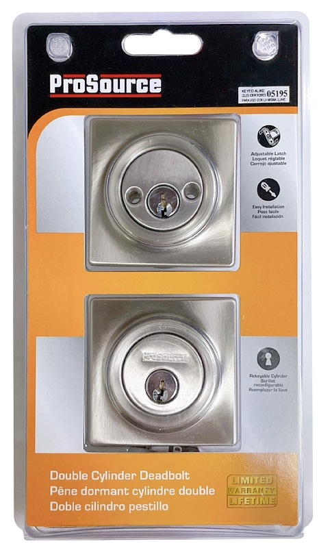 ProSource DD9 Series DD9X22-SP5V24 Deadbolt, 3 Grade, Brass Key , Metal, Satin Nickel, 2-3/8, 2-3/4 in Backset