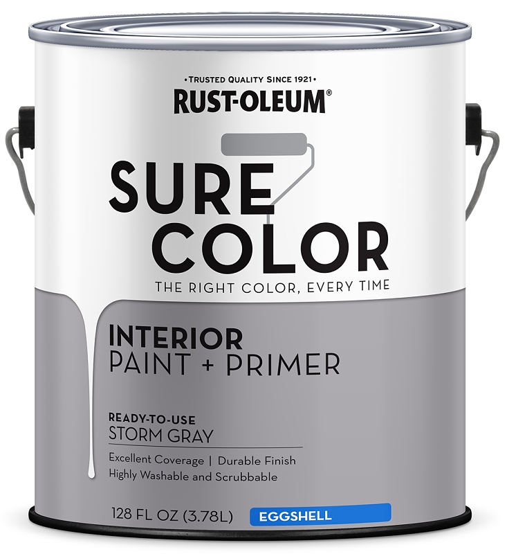 Rust-Oleum Sure Color 380224 Interior Wall Paint, Eggshell, Storm Gray, 1 gal, Can, 400 sq-ft Coverage Area