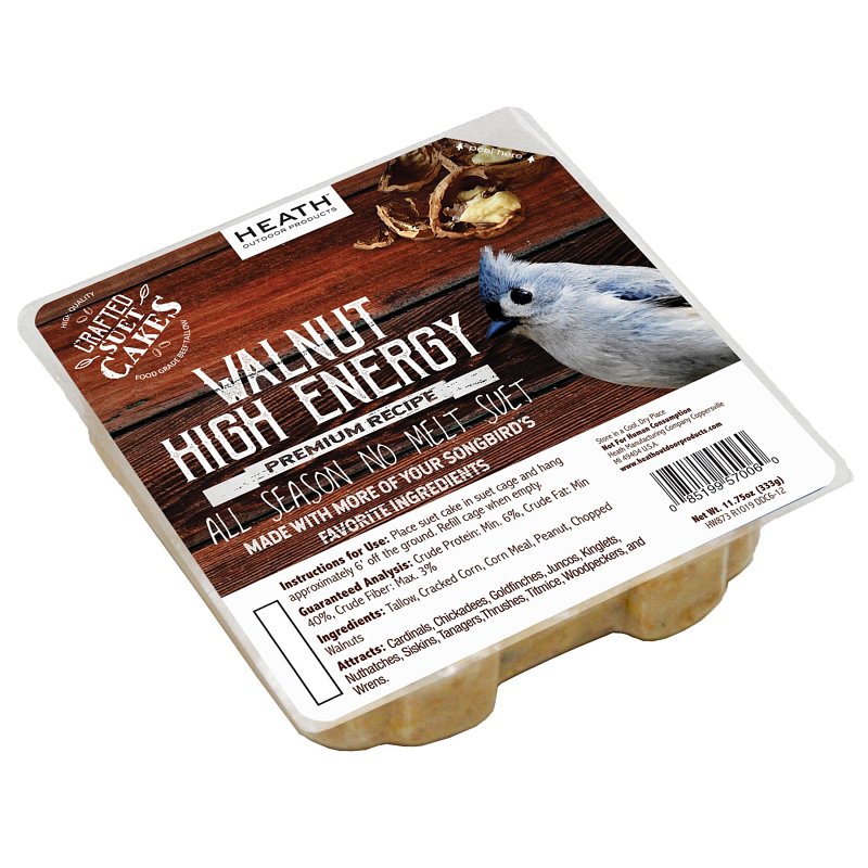 Heath DDC6-12 Wild Bird Seed, Crafted Suet, Cake, 11.75 oz Pack, Ingredients: Chopped Walnuts, Corn, Peanuts