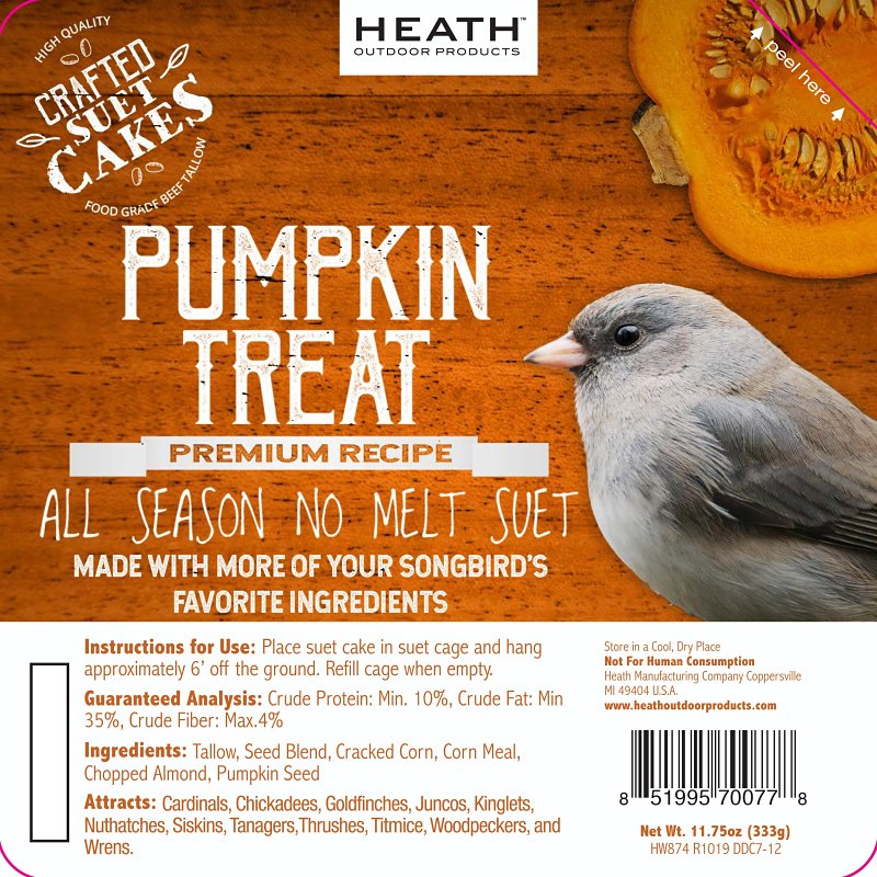 Heath DDC7-12 Crafted Suet Cake, Pumpkin, 11.75 oz