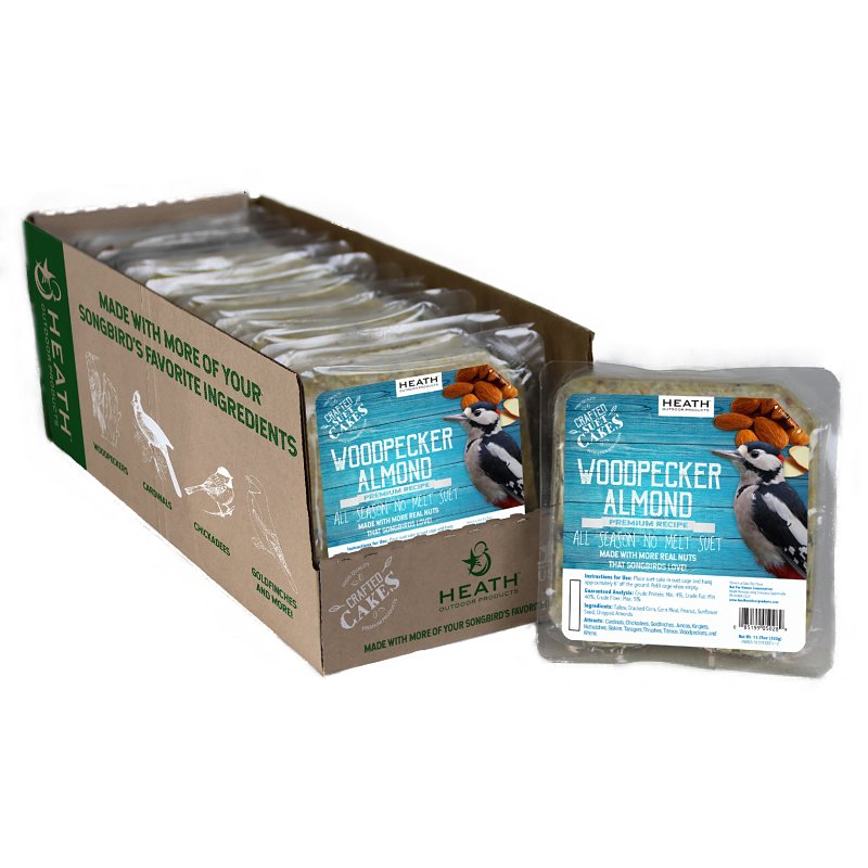 Heath DDC1-12 Wild Bird Seed, Crafted Suet, Cake, 11.75 oz Pack, Ingredients: Corn, Sunflower Seeds, Chopped Almonds