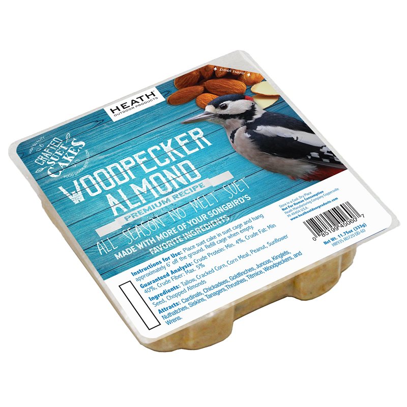 Heath DDC1-12 Wild Bird Seed, Crafted Suet, Cake, 11.75 oz Pack, Ingredients: Corn, Sunflower Seeds, Chopped Almonds