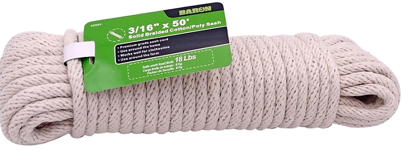 BARON 52603 Clothesline, 3/16 in, 50 ft L, Poly, White