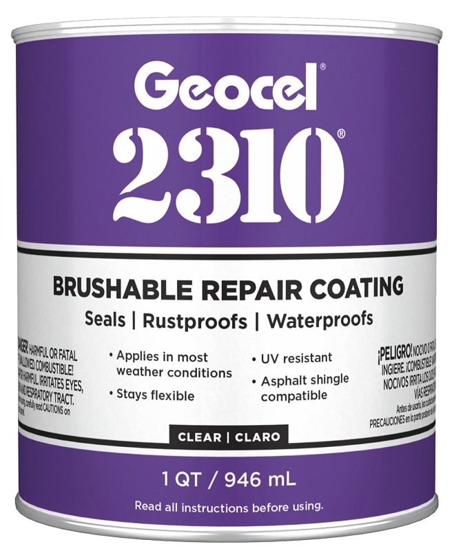Geocel 2310 Series GC65210 Repair Coating, Liquid, Crystal Clear, 1 qt, Can