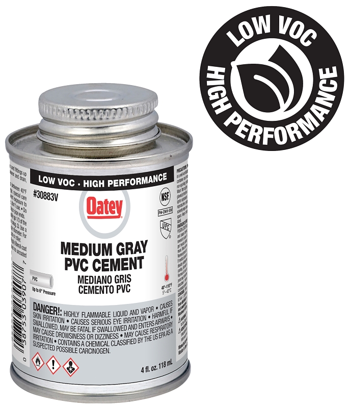 Oatey 30883V Medium-Bodied Fast Set Cement, 4 oz Can, Liquid, Gray