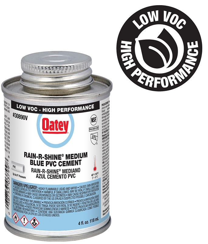 Oatey Rain-R-Shine 30890V Medium-Bodied Fast Set Cement, 4 oz Can, Liquid, Blue