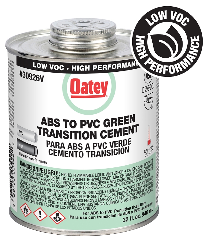 Oatey 30926V Medium-Bodied Fast Set Cement, Liquid, Green, 32 oz Can