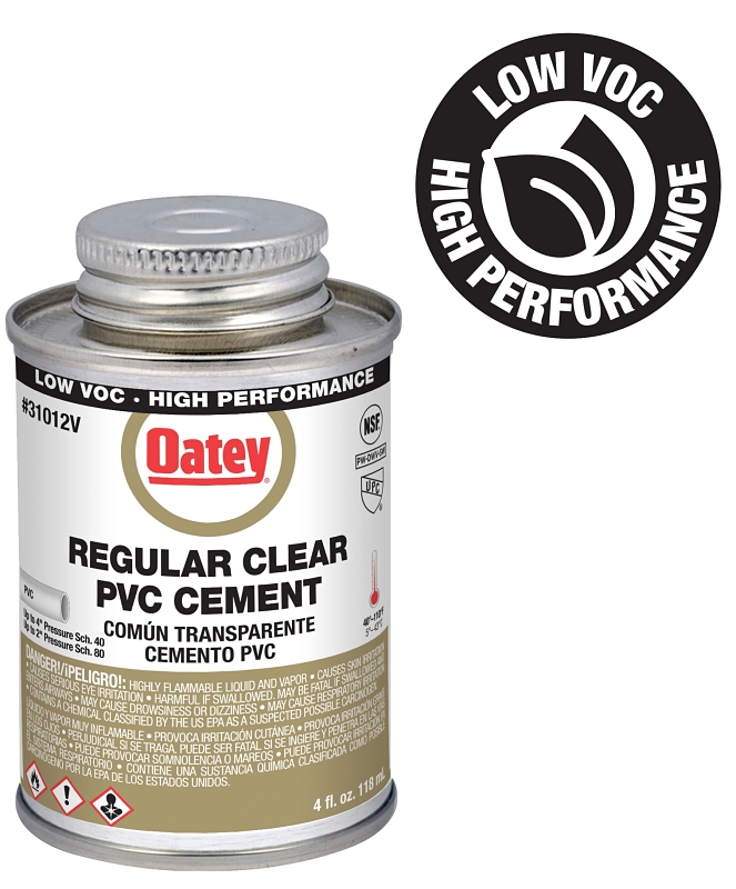 Oatey 310125V Regular-Bodied Fast Set Cement, 4 oz Can, Liquid, Clear